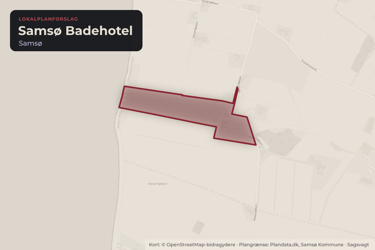 Kort over området for lokalplanforslaget Samsø Badehotel