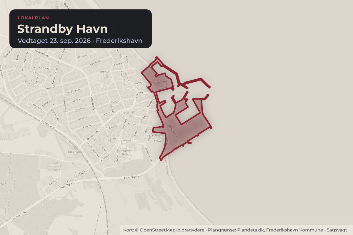 Kort over området for lokalplanen Strandby Havn