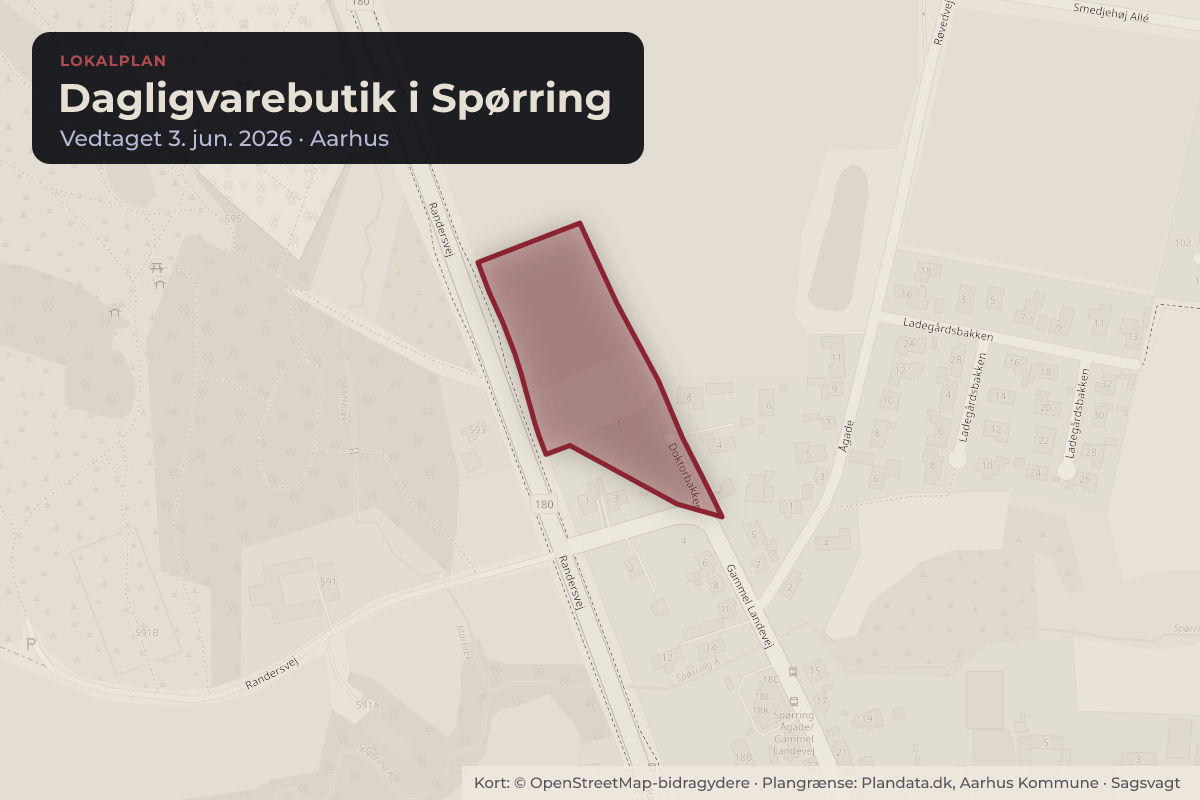 Kort over området for lokalplanen Dagligvarebutik i Spørring