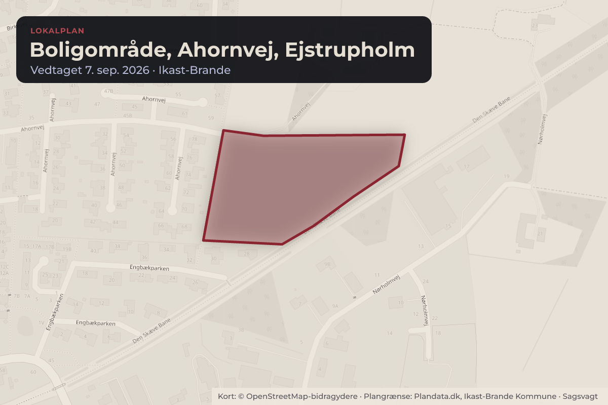 Kort over området for lokalplanen Boligområde, Ahornvej, Ejstrupholm