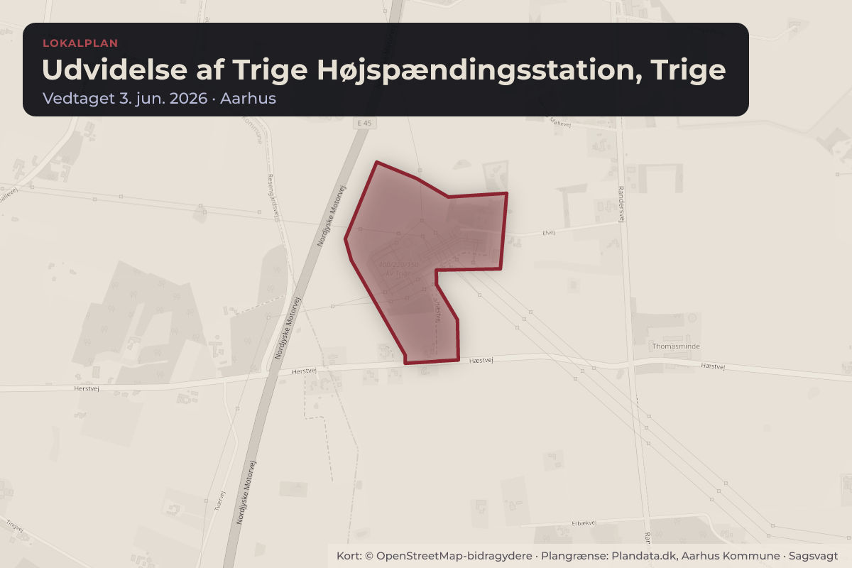 Kort over området for lokalplanen Udvidelse af Trige Højspændingsstation, Trige